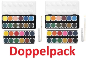 2 x Deckfarbkasten mit Deckweiß und Naturholzpinsel Wasserfarben Malkasten - Bild 1 von 1