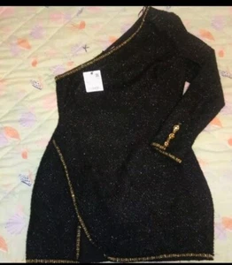 ZARA Women's Black &gold Neck Mini Dress Meduim LBD BNWT SHORT Elegant Dress - Picture 1 of 4