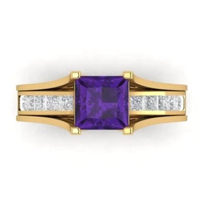 3.40 ct Princess Cut Real Amethyst Promise Bridal  Sliding set 14k Yellow Gold - Bild 1 von 5