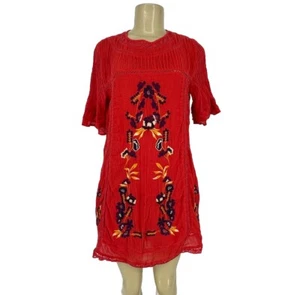 FREE PEOPLE XS Women EMBROIDERED COTTON GAUZE CROCHET LACE BOHO MINI DRESS 27-13 - Picture 1 of 10