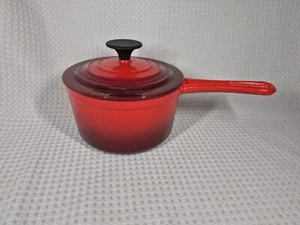 2 qt cast iron sauce pan pot enamel ware gradient red white. With lid.  - Picture 1 of 5