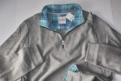 Tommy Bahama Montserrat 套衫半拉链运动衫鲨鱼灰色全新 M 码 — 第 1/4 张图片