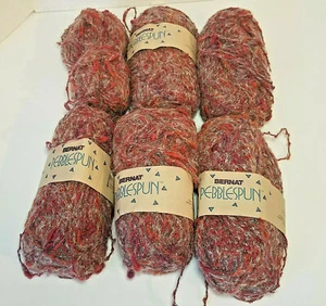 Vintage Import Bernat Pebblespun 6 Skein Claret Yarn #2629 70% Wool 22% Mohair - Picture 1 of 10