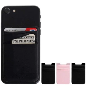 Cell Phone Wallet, Silicone Adhesive Stick-on Phone Card Holder for Credit Card - Picture 1 of 7