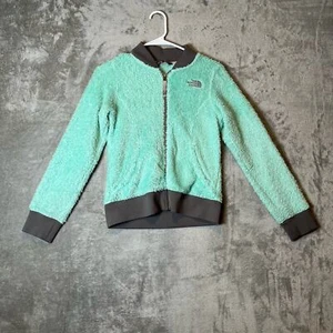 The North Face Sz Medium Turquoise Fuzzy Jacket Full Zip Long Sleeve Girls - Picture 1 of 6