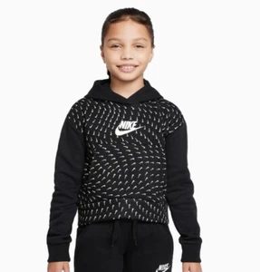 Nike Sportswear Big Girls Medium Printed Fleece Hoodie - Black (DM8231-010) - Picture 1 of 6