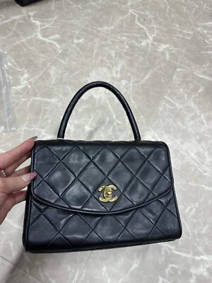 Authentic Chanel Classic Flap Bag w/ top handle. Lambskin W/ Silver Hardware. - Image 1 of 4