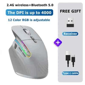 Bluetooth +2.4G Wireless Mouse Rechargeable 12 Colors RGB LED Gaming Mouse - Picture 1 of 26