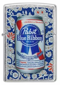 Zippo Windproof Pabst Blue Ribbon, Street Chrome, 49821, New In Box - Picture 1 of 4