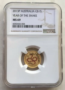 Australia 2013 Year of Snake 15 Dollars NGC MS69 1/10oz Gold Coin - Picture 1 of 2