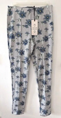 Pantalones Nanette Lepore Azul Floral Gris Rayas Estampado A Cuadros Elastizados Para Mujer MEDIANOS Foto 1 de 4