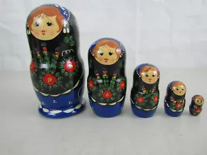 Ukrainian Krasyva Divchyna Hand Painted Signed Nesting Dolls Set of 5 - Picture 1 of 10