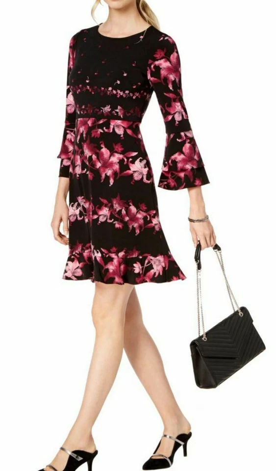 Alfani Women's 4 Petite 4P Flower Swing Stripe Print Fit & Flare Dress NEW #37 - Image 1 of 1