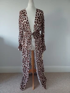 MADE IN ITALY Leopard Print Long Kaftan Beach Dress Cover Up Size UK 8 - Picture 1 of 19
