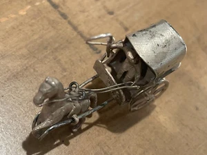 Vintage Pewter man on cart with horse - Minature - Picture 1 of 4