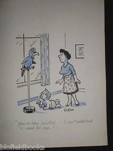 CLIFFORD C LEWIS “CLEW” Original Pen & Ink Cartoon - Talking Parrot & Baby #315 - Picture 1 of 1