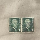 2x Thomas Jefferson 1 cent Antique Postage Stamp- Green Rare Vintage