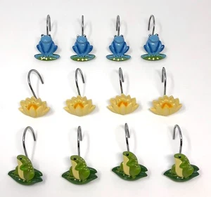 Tenda da doccia Frog and Lily Pad gancio anello set di 12 bambini foresta pluviale zoo bagno - Foto 1 di 10