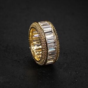 Yellow Gold Plated Iced Cz Baguette Hip Hop Elegant Men's Pinky Statement Ring