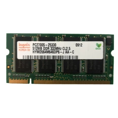 Hynix 512MB PC2700S-25330 So-DIMM 333 MHz DDR Laptop Memory RAM 200-PIN - Image 1 of 3