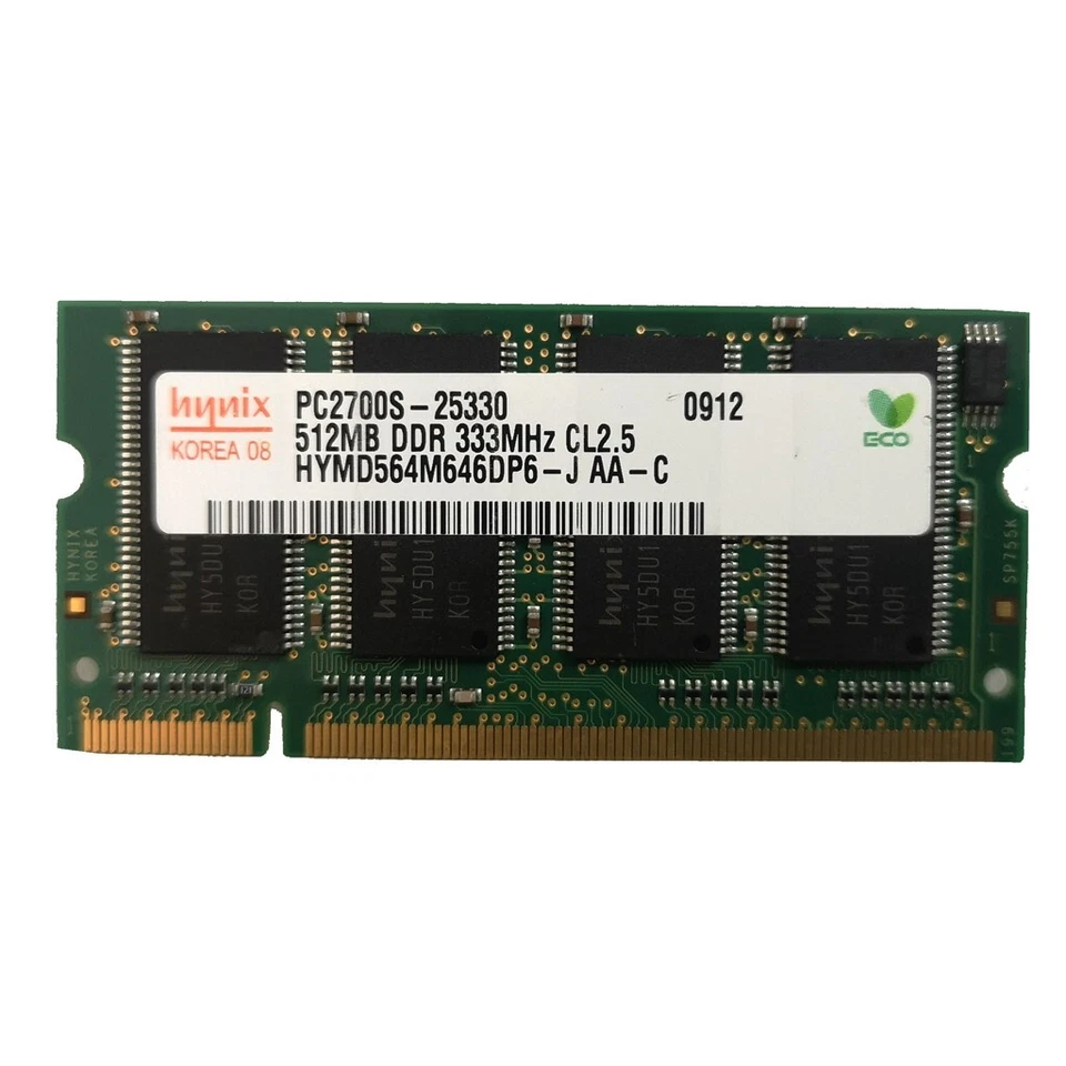 Hynix 512MB PC2700S-25330 So-DIMM 333 MHz DDR Laptop Memory RAM 200-PIN - Image 1 of 3