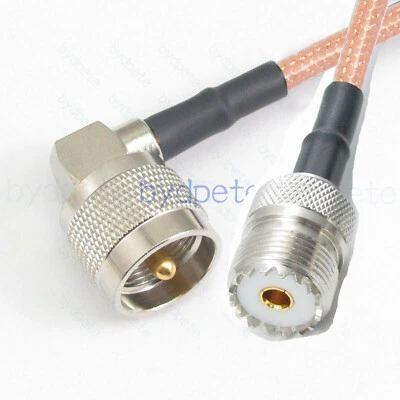 PL259 UHF male right angle RA to UHF female Bulkhead SO239 RG400 Coaxial Cable - Image 1 of 4
