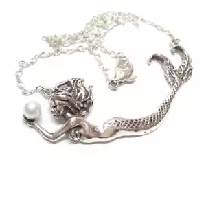 Collar de perlas sirena plata esterlina .925 arte fantasía hecho a mano EE. UU. artesano - Imagen 1 de 7