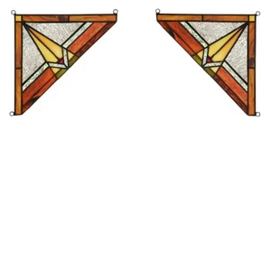 Set of 2 8" x 8" Mission Tiffany Style Stained Glass Corner Window Decor - Picture 1 of 4