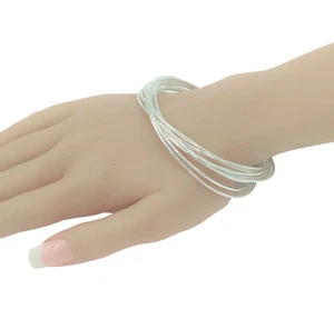 Women's Large Wrist Classic Ten Ring Bangle Bracelet Sterling Silver - Picture 1 of 10