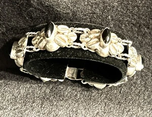 Vintage Mexico Sterling Silver Black Onyx Link Bracelet 1.22 Oz - Picture 1 of 8