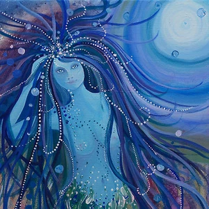 Mermaid Moon Greeting Card - 5" x 5" Blank Inside - Picture 1 of 1