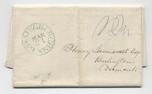 1841 Lansingburgh NY blue CDS stampless letter to VT [k.366] - Picture 1 of 3
