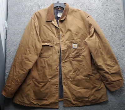 De Colección Carhartt Firme Pato Manta Forrada Tareas Abrigo Para Hombres 54 Alto Marrón Botón Frontal Foto 1 de 4