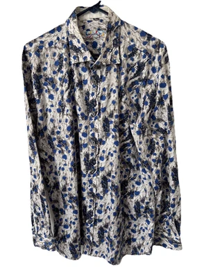 Brandolini Dress Shirt Long Sleeves White Blue Gray Button Front XL Unique - Image 1 of 4