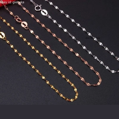 Collar de eslabones de cadena de labio beso Au750 puro oro amarillo sólido de 18 quilates para mujer de 17,7 pulgadas Foto 1 de 4