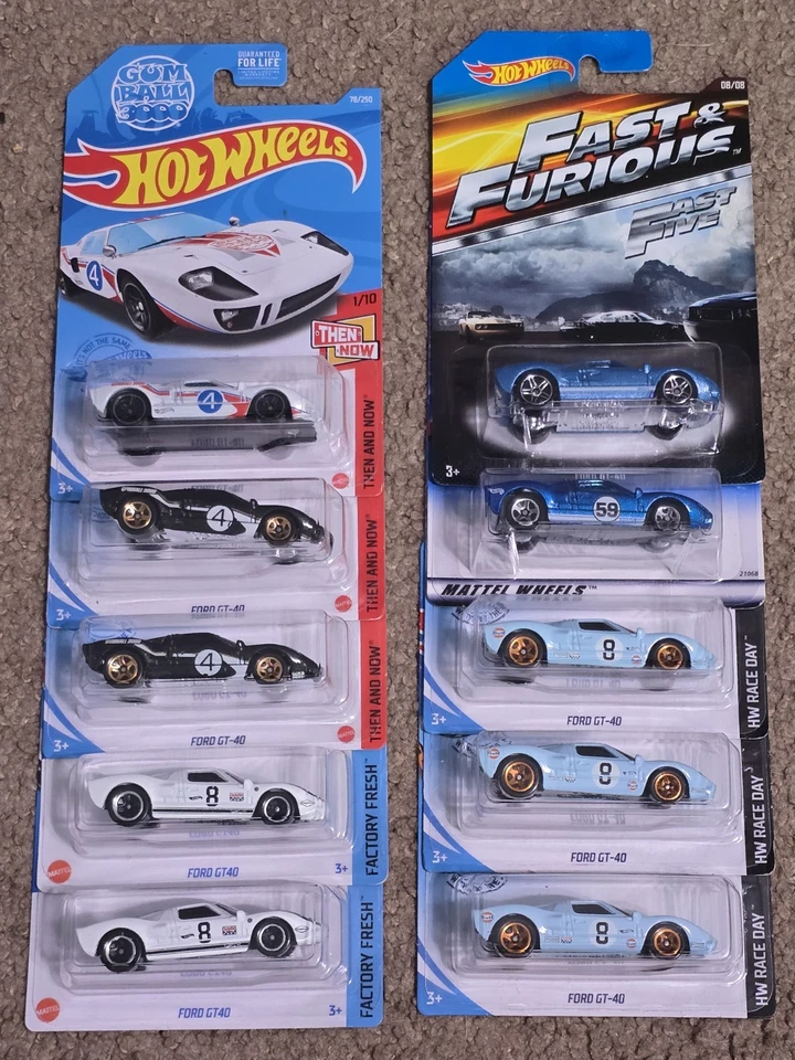 Hot Wheels Ford GT40 Lot Of 10 - Gulf Gumball 3000 Fast and Furious GT-40 Blue - Image 1 of 1