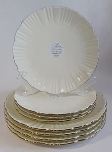 Camila New Gold Finish Scalloped Plate Set Pale Yellow, Freezer To Oven To Table - Picture 1 of 2