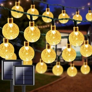 2-Pack 64FT 100 LED Crystal Globe Solar String Lights Outdoor Waterproof Solar - Picture 1 of 7