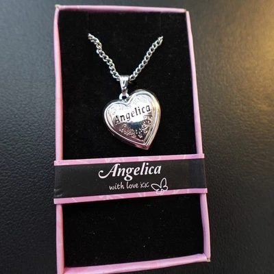 Angelica Locket Necklace Personalized 16" Metal Heart Love Classy Name Gift - Image 1 of 4