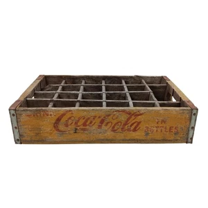 Vintage Coca-Cola Wooden Crate Yellow Coke In Bottles Soda 24 Slot Carrier - Picture 1 of 17