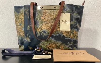 Patricia Nash Silvi Greek Map Travel Tote Coated Canvas Leather 18.5" x 12" x 6" - Image 1 of 4