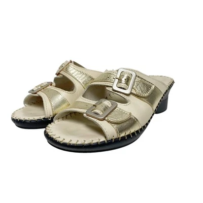 La Plume Womens Size 40 Bone Gold 2 Buckle Comfort Sandals - Image 1 of 4