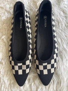 Vivaia Black White Check Pointed Toe Ballet Flats (Aria 5°)  Size 10/41.5 NEW - Picture 1 of 11