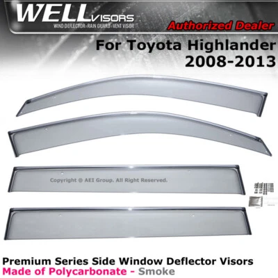 Viseras WELL para Toyota Highlander 08-13 clip lateral en viseras de ventana cromadas Foto 1 de 4