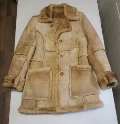 Vintage 70's Sears Leather Shop Men's Small Shearling Sheepskin Rancher Coat EUC - Image 1 of 4