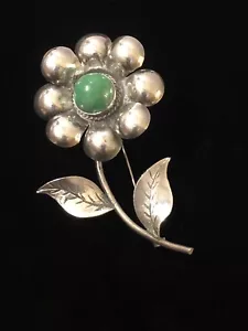STERLINGSILBER, PIN BROSCHE, CHRYSOPRAS BLUME - HANDGEFERTIGT Vintage einzigartig - Bild 1 von 5