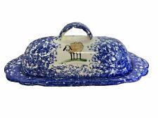 Molly Dallas Butter Dish Covered Blue Spatter Ware Lamb