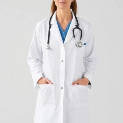 Damen Laborkittel M Pflegebekleidung V-Ausschnitt Medizin Knöpfe Kranken Uniform - Bild 1 von 4