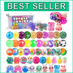 54 Variety Pack Stress Balls - Non-Toxic Stress Relief Fidget Toys for Gifting - Picture 1 of 9