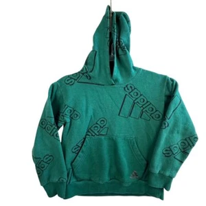 Adidas Kids All-Over Logo Print Hoodie Sweatshirt Green Sporty Casual Size 8 - Picture 1 of 7